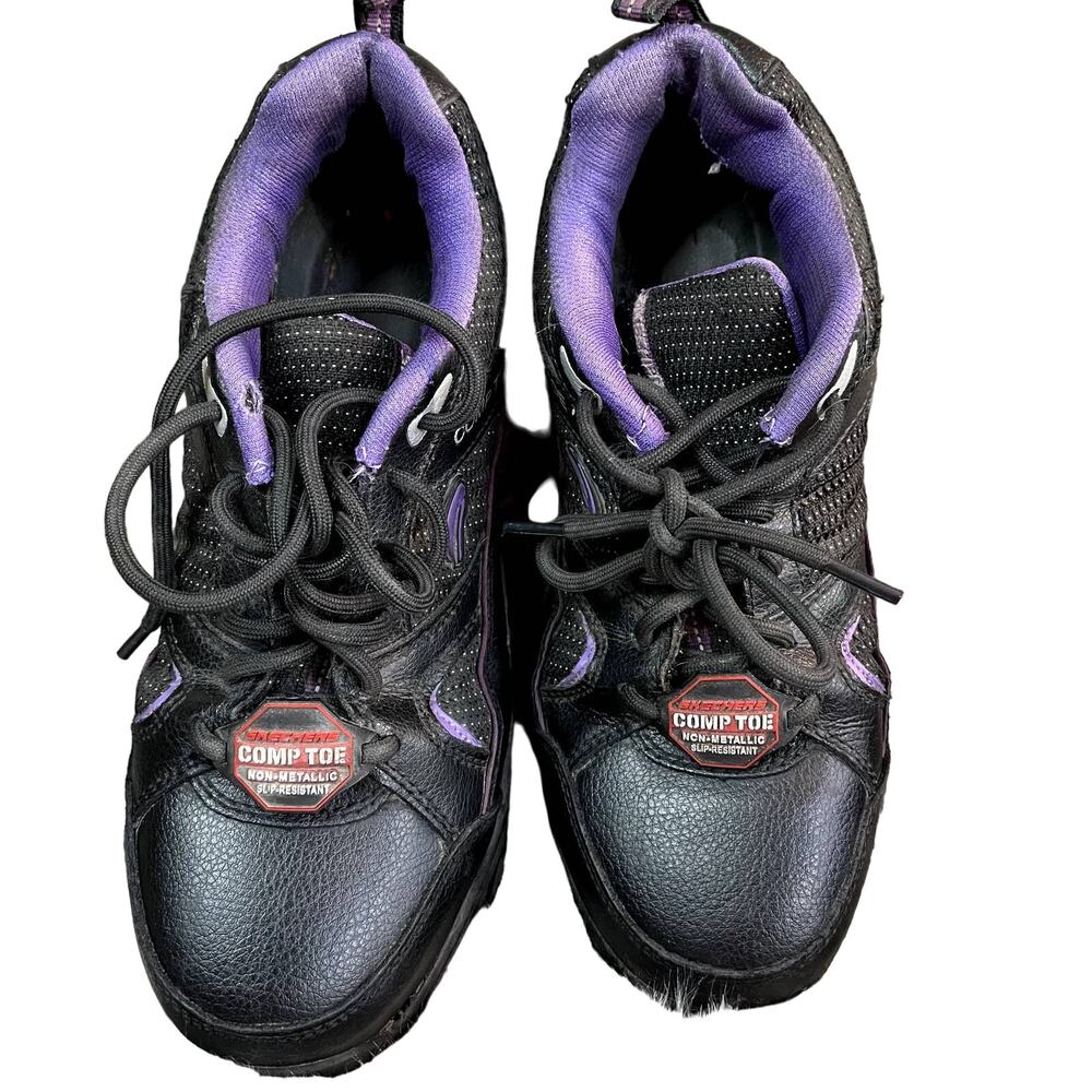 Skechers Women's Size 7 Wide Composition Toe Leather Work Shoes Black Purple